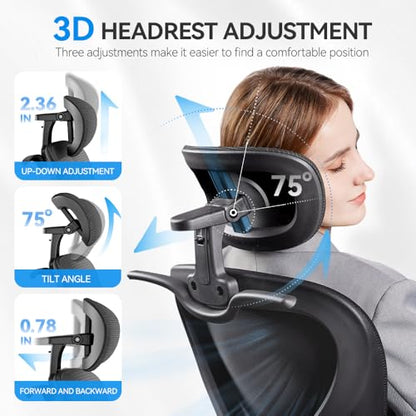 Ergonomic Office Chair, Mesh Home Office Desk Chairs with 3D Headrest - color: Black