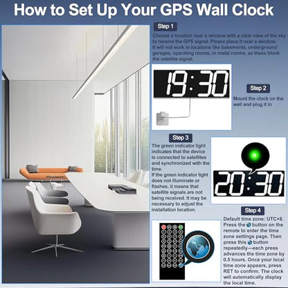 CHKOSDA 18.7 Inch Large Digital Clock with GPS Auto-Sync Time - White | 164ft Visibility, No Wi-Fi, Adjustable Timezone, 8-Level Dimming, Remote, Timer, for Living Room, Office, Classroom, Garage - color: 18.7" Gps Auto-sync Wall Clock-white