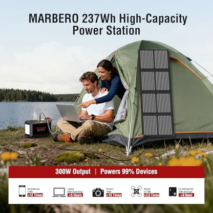 MARBERO 237Wh Solar Generator with Solar Panel Included Portable Power Station 300W Pure Sine Wave with Foldable Solar Panel 60W Set for Camping Outdoor Hiking Fishing Emergency | Solar Powered Generator 375W Surge Portable Power Station Pure Sine Wave 11