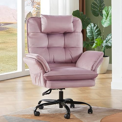 Bestier Criss Cross Chair with Flip-Up Armrests and Headrest, Pink Velvet | 135° Reclining Swivel Executive Chair with Side Pockets, Big and Tall Computer Desk Chair for Home Office Bedroom - color: Pink Velvet, size: High Back