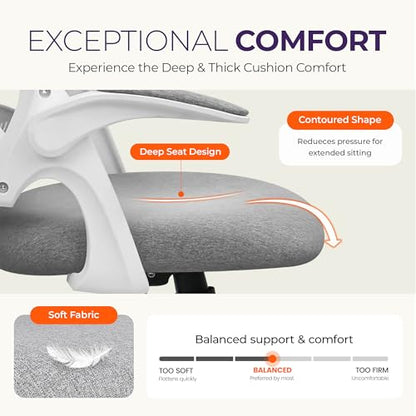 NEO CHAIR Office Desk Chair, Ergonomic Mesh with Flip-Up Armrests, Grey - color: Grey