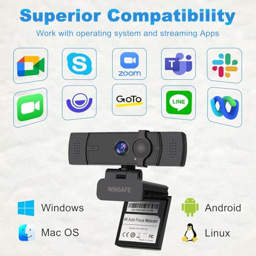 4K Webcam for PC, UHD Video Calling, PDAF AutoFocus, Dual Noise-Canceling Microphones, 70° FOV, 1080P@60FPS, Privacy Cover, USB Plug&Play, Works with Teams, Zoom, OBS, Skype