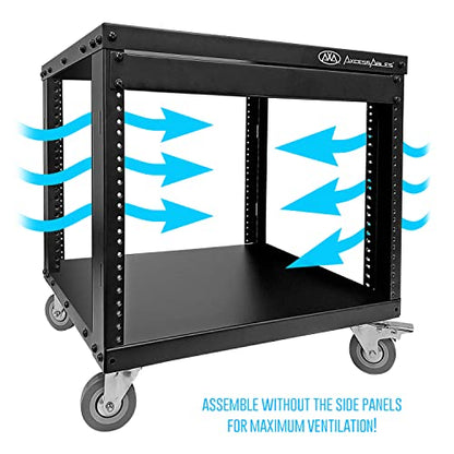 AxcessAbles 8U 19” Homelab Server Rack | 550-LB Capacity | Open Frame with Removable Side Panels | Rolling Rack Cabinet w/Locking 3” Casters | Network, AV & Studio Gear | Includes 5mm & 6mm Screws - color: RK8U