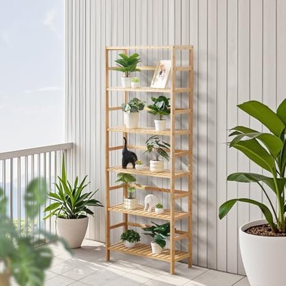 VEVOR 6-Tier Bamboo Shelf, Open Wood Bookshelf, Display Storage Rack Organizer, Freestanding Flower Plant Stand, Multifunctional Bamboo Bookshelf Ideal for Bathroom, Bedroom, Office, Study, Natural - style: 6-Tier