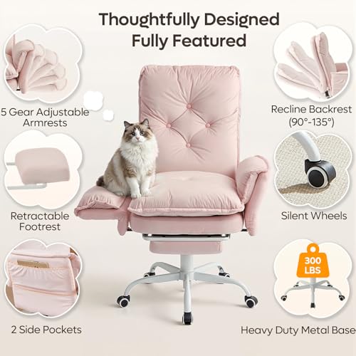 Bestier High Back Executive Chair with Flip-Up Armrests Wheel, Pink Velvet - color: Pink Velvet