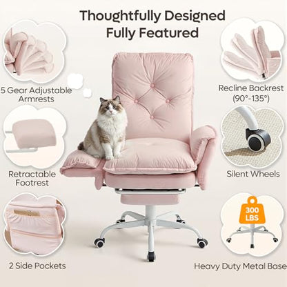 Bestier High Back Executive Chair with Flip-Up Armrests Wheel, Pink Velvet - color: Pink Velvet