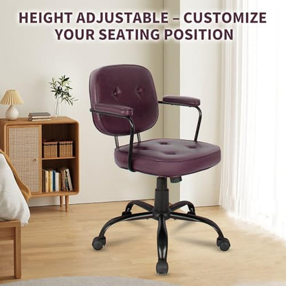 Compact Desk Chair with Arms & Wheels 360° Swivel Adjustable Vanity Chair Small Rolling Task Chair for Home Office, Bedroom, Study, Dressing Table - color: Brown-1