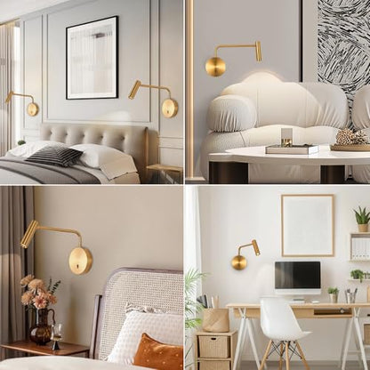 ZEROUNO Wall Mounted LED Reading Light for Bedroom Hardwired Wall Sconce with Switch on/Off Modern 3000K Swing Arm Bedside Wall Mount Lamp (Antique Bronze) - color: Gold