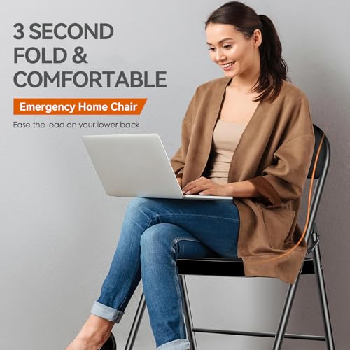 Fenbeli 6 Pack Padded Folding Chairs with Cushion, Black Fabric Foldable Chairs for Holidays, Parties & Big Gatherings, 330-Pound Heavy-Duty Steel Frame, Auto-Lock Hinge, Breathable Cushion - color: Black, Fabric, size: Set of 6