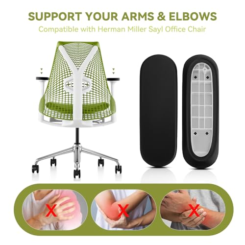 Armrest Pads Caps Replacement Compatible with Herman Miller Sayl Office Chair Fixed and Height Adjustable, Black Vinyl (1-Pair) - color: Black