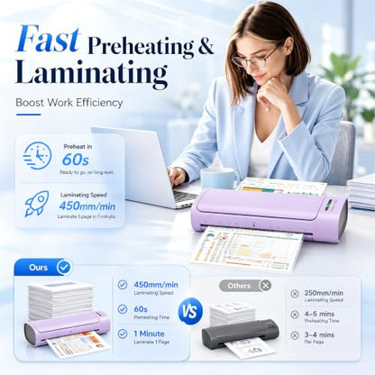 13 Inch Laminator Machine, 11x17 Hot & Cold Thermal Laminator, A3 11-in-1 Laminating Machine with 30 Sheets, 60s Warm-Up, Never-Jam Design Lamination for Teachers, Home, School & Office -Purple - color: Purple