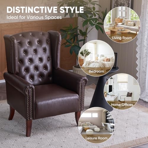 MOJAY PU Leather Accent Chair, Mid-Century Living Room Sofa Chair, Upholstered Arm Chair with Sturdy Wooden Legs, Faux Leather Club Chair for Bedroom Study Home Office Reception (Caramel) - color: Caramel, size: Set of 1