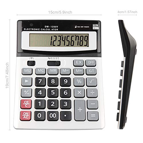 Large Electronic Calculator Counter Solar & Battery Power 12 Digit Display Multi-Functional Big Button for Business Office School Calculating (1 x Calculator) - color: Financial Calculator