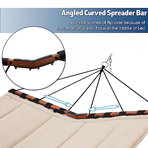 TegerDeger 12FT 2 Person Hammock with Stand V-Shape Spreader Bar - Beige - color: Beige