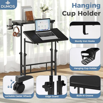 DUMOS Rolling Standing Desk, Sit Stand Desk, Computer Cart | 23.6 Inch Width, Height Adjustable, Split Top, Mobile Laptop Workstation, Office Table, Portable Design, Ink - color: Ink