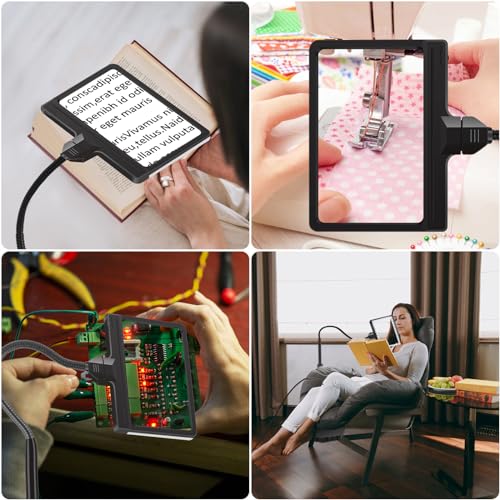 5X Magnifying Glass with Light and Stand, Adjustable Brightness Magnifying Floor Lamp, Gooseneck Arm Lighted Magnifier for Reading, Crafts and Close Work