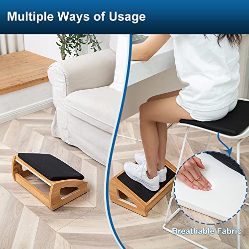 StrongTek Wooden Foot Stool Under Desk, Removable Cushion, 3 Angles - color: Natural-soft