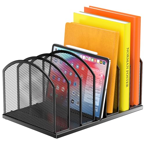 Gawerk 7-Section Metal Upright File Sorter Organizer, Office Small Letter Sorter Desktop File Organizer Metal Mesh Iron Sole, Black - color: Black, size: Small