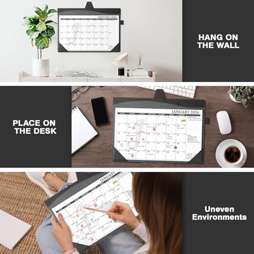 Ospelelf Leather Desk Calendar 2026-2027 with Storage Pocket Protective Cover Large 12"x17" Monthly Planner Pad 18 Months January 2026 - June 2027 Black - color: Black Gray, size: 12" X 17" (Jan.2026 - June.2027)