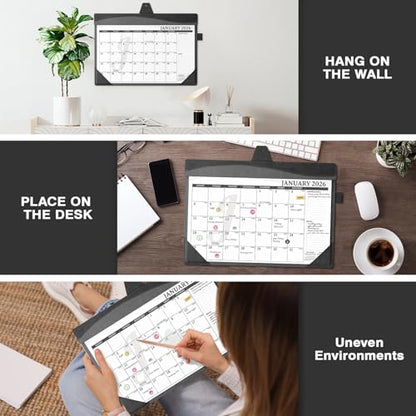 Ospelelf Leather Desk Calendar 2026-2027 with Storage Pocket Protective Cover Large 12"x17" Monthly Planner Pad 18 Months January 2026 - June 2027 Black - color: Black Gray, size: 12" X 17" (Jan.2026 - June.2027)