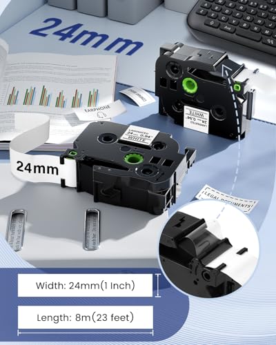 Anycolor TZe-251 TZe251 24mm 0.94 Laminated White Label Maker Tape - color: Black on White, size: 24mm (0.94 inch)