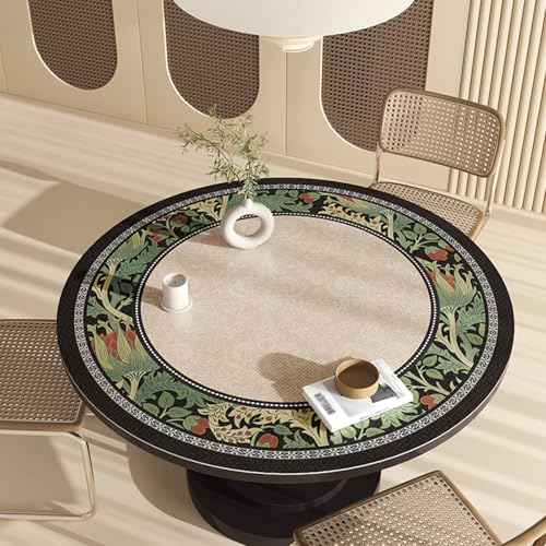 Retro Round Table Cover Protector, Waterproof PU Leather Table Mat Tablecloth Pad for Dining Coffee Table Writing Desk(E,50cm(20in)) - color: E, size: 50cm(20in)