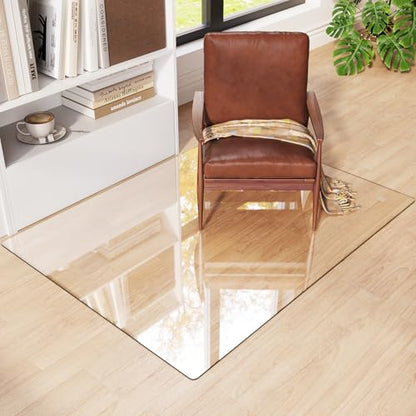 Tempered Glass Chair Mat for Carpet 48"x36", Floor Protector | Ultra Clear Office Chair Mat for Hardwood Floors & Carpets, Heavy Duty 0.2" Scratch-Resistant Surface with Non-Slip Pads - size: 48"x36"
