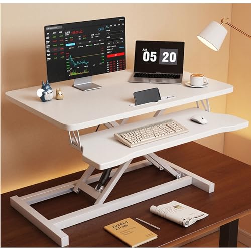 Ergonomic Standing Desk Converter-Height Adjustable Sit-Stand Riser with Keyboard Tray,Home Office Workstation for Laptop & Computer Monitor Riser,Durable Particle Board Design - color: White a, size: 95x40x50cm(37x16x20inch)