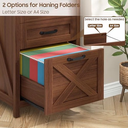 Halitaa Small Farmhouse File Cabinet with 3 Drawers for Home Office, Walnut | Vertical Filing Cabinet Fits Letter and A4 Size, Farmhouse Printer Stand, Under Desk Wooden File Cabinet - color: Walnut, size: 3 Drawers