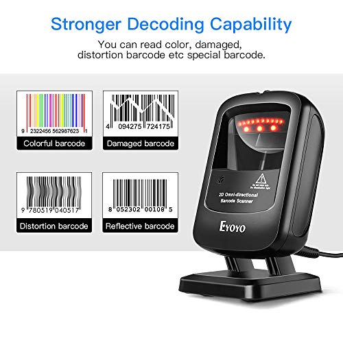 Eyoyo Omnidirectional Hands-Free 1D 2D Desktop USB Wired Barcode Scanner - color: Black Desktop Barcode Scanner