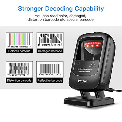Eyoyo Omnidirectional Hands-Free 1D 2D Desktop USB Wired Barcode Scanner - color: Black Desktop Barcode Scanner
