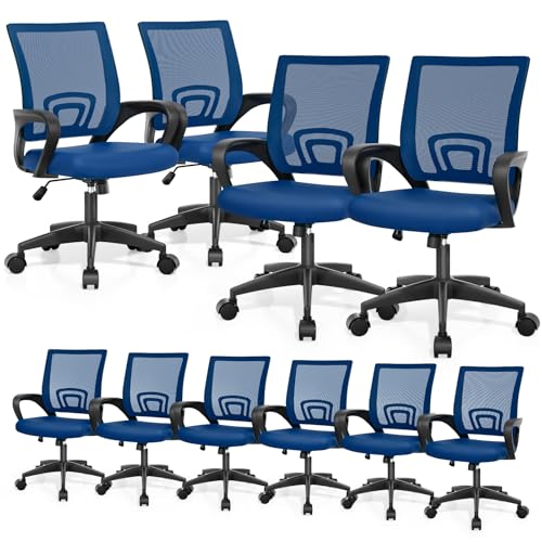 Magshion Ergonomic Office Chairs 10 Pack, Mid-Back Mesh Desk Chair, Navy | Adjustable Swivel Computer Chair, Lumbar Support & Breathable Backrest, For Gaming, Work, Study, 300 LBS Capacity - color: Navy Blue, size: 10 Pack