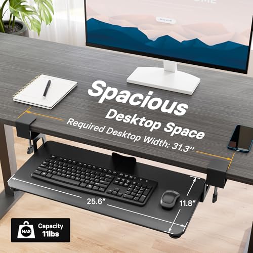 BONTEC Under Desk Keyboard Tray, Pull-Out Keyboard & Mouse Platform | C-Clamp Mount, Space-Saving Ergonomic Slide-Out Drawer, 31.3 in Including Clamps, 25.6 x 11.8 in Tray, Black - color: Black, size: 25.6" x 11.8"