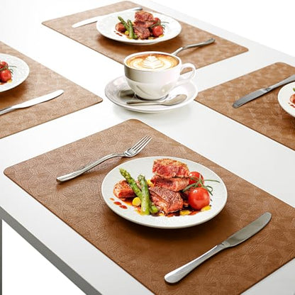 Brown Plastic Vinyl Placemats Set of 12, Waterproof Heat Resistant Table Mats,Faux Leather Wipeable Washable Easy Clean Non-Slip Place Mats for Indoor Outdoor(12,Brown) - color: Brown