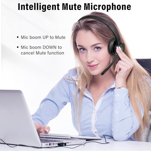Bluetooth Headset with Noise Cancelling Microphone Dongle for PC Work, Mute