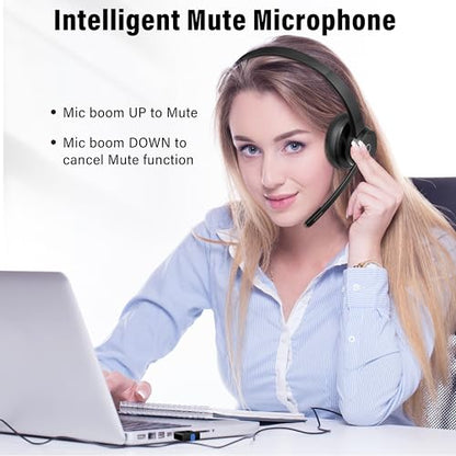 Bluetooth Headset with Noise Cancelling Microphone Dongle for PC Work, Mute