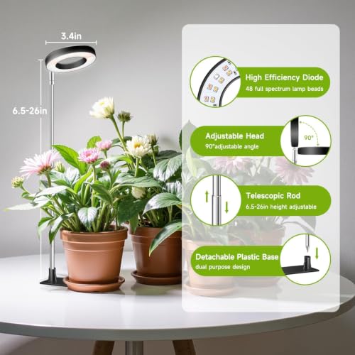 Grow Lights for Indoor Plants, Full Spectrum Halo Grow Light with Base - size: 1Pack