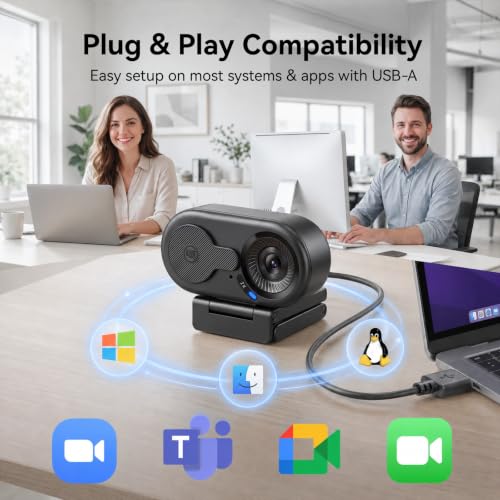 EMEET C100 2K Webcam for PC with Rotating Privacy Cover, Mic & Metal Clip | Computer Camera for Home Office, Meetings, Learning, Streaming, External Webcam for Desktop, Laptop, PC USB-A - style: Crisp 2K w/ Portable Metal Clip