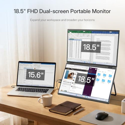 InnoView 18.5" 100Hz Dual Portable Monitor Built-in Speakers 115% sRGB 315°Adjustable Dual Stacked Folding Monitor (Wins/Mac) 1080P Laptop Screen Extender for Laptop(No Driver Needed) - size: 18.5 inches
