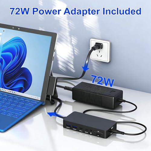 Surface Docking Station, Triple Display Dual 4K HDMI & VGA, 12-in-1 Surface Pro Dock for Microsoft Surface Pro 12/11/10/9/8/7/6/5/4/3, Surface Laptop 7/6/5/4, Surface Go/Book/Laptop Go - color: Black