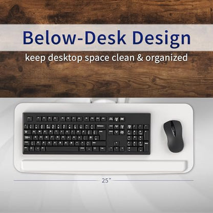 VIVO Adjustable 25 x 10 inch Computer Keyboard and Mouse Platform Tray Ergonomic Under Table Desk Mount Drawer Underdesk Shelf, White, MOUNT-KB03W | Adjustable Computer Keyboard and Mouse Platform, Ergonomic Under Table Desk Mount Drawer, Full Swivel - co