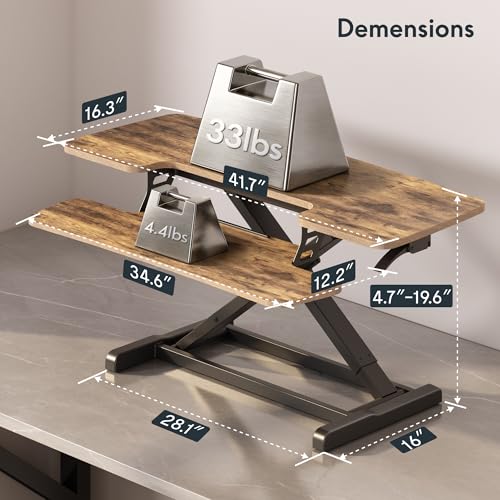 FLEXISPOT Standing Desk Converter 42" Extra Large Desk Riser, Spacious Desktop Riser Sit Stand Computer Workstation with Wide Keyboard Tray, Ergonomic Height Adjustable Stand Up Desk Converter, Black - color: Rustic, size: 42"