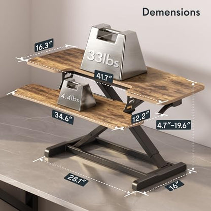 FLEXISPOT Standing Desk Converter 42" Extra Large Desk Riser, Spacious Desktop Riser Sit Stand Computer Workstation with Wide Keyboard Tray, Ergonomic Height Adjustable Stand Up Desk Converter, Black - color: Rustic, size: 42"