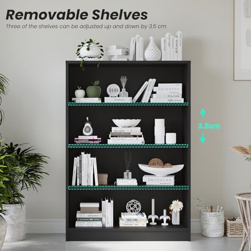 Farini 48 Inch Tall Bookcase,4 Shelf Bookshelves,Adjustable Bookshelf for Home Office,Black - color: Black, size: 4 shelf