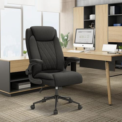 ralex-chair 2 Pack Big and Tall Office Chair -500 lb Heavy Duty Office Chair for Big Man, Fabric High Back Executive Office Desk Chair with 120° Tilt Rock,Computer Desk Chair with flip up arm - Black - color: Black, size: set of 2