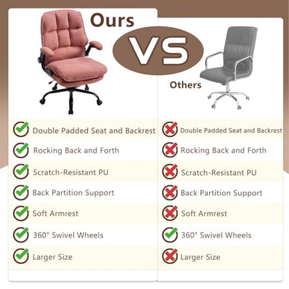 Comfy Office Chair Soft and Double Cushioned Ergonomic Computer Desk Chair | Suitable for Long Hours Executive Office Chair with Flip-up Armrests and Height Adjustment for Home Office pink - color: Pink