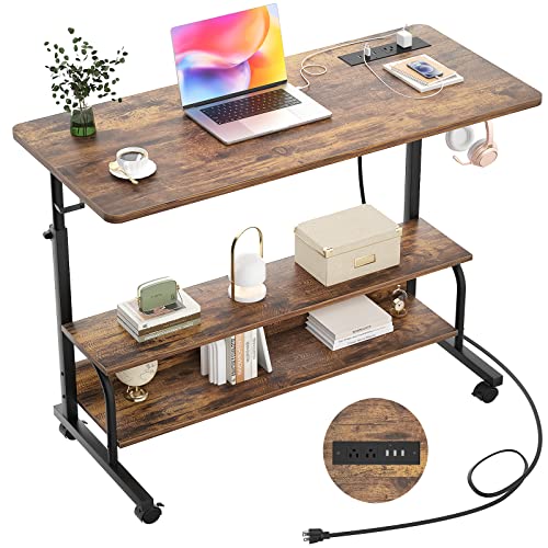 Armocity 39" Rolling Standing Desk with Charging Station for Couch Bed - color: Rustic Brown, size: 39''