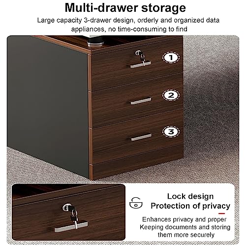 Home Office Computer Desk with 3 Drawers,Wood Frame Writing Desk Laptop Study Table with Large Desktop Surface,Study Desk Workstation with CPU Storage Cabinet