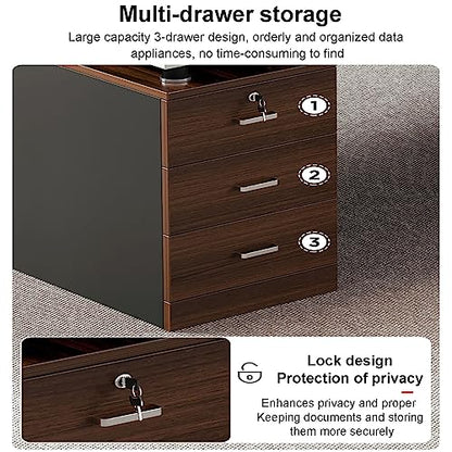 Home Office Computer Desk with 3 Drawers,Wood Frame Writing Desk Laptop Study Table with Large Desktop Surface,Study Desk Workstation with CPU Storage Cabinet