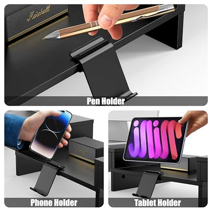 Simple Houseware Desk Dual Monitor Stand Riser with 2 Drawers, Black - color: Black